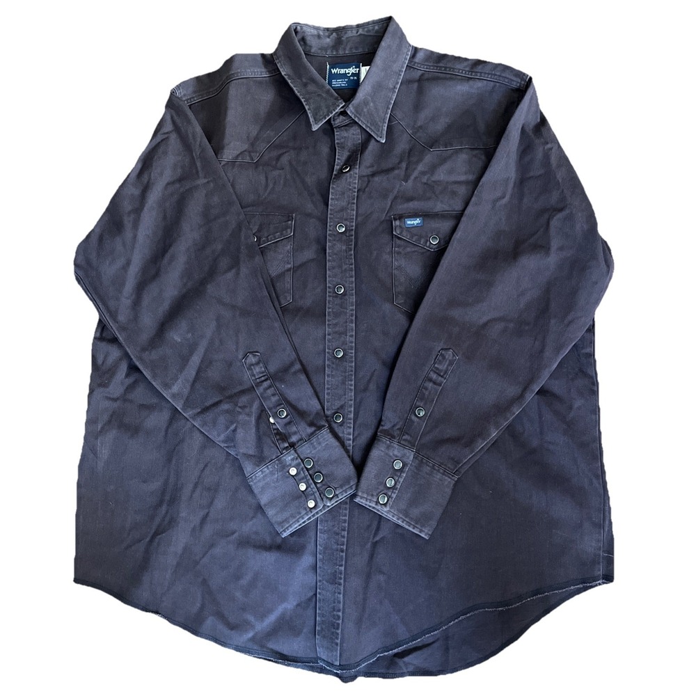 Wrangler Shirt Men 19x35 Brushpopper EUC Rockabilly Western Ranch Cowboy Denim